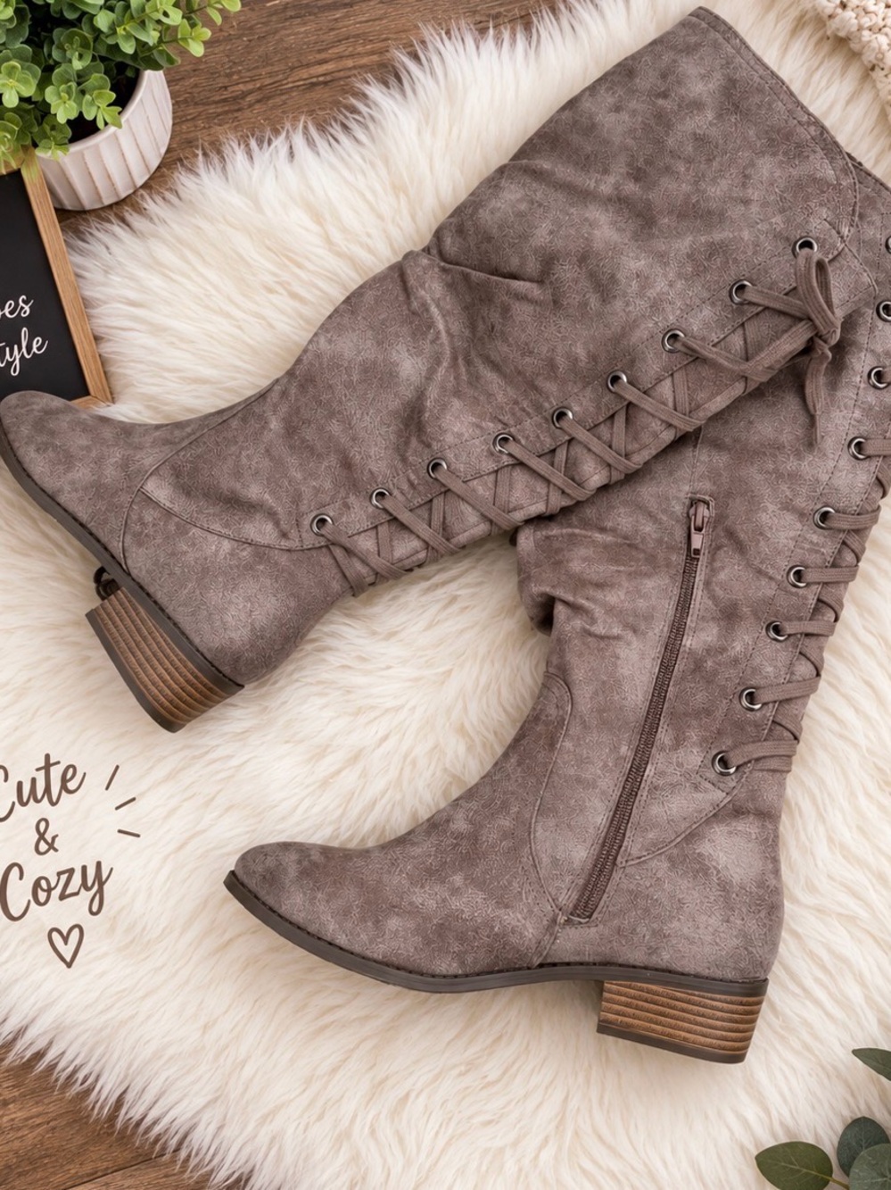 Rampage Taupe Over-the-Knee Lace-Up Boots